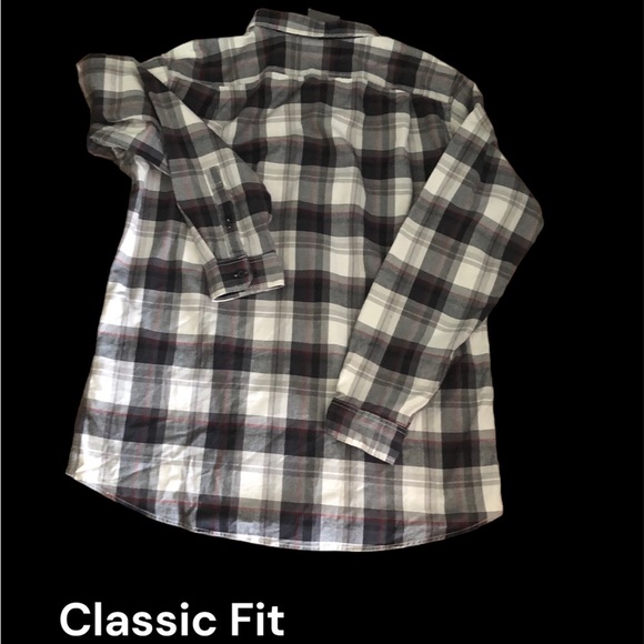 Eddie Bauer Classic Fit Black, Gray and Red Flannel Shirt - Picture 2 of 5